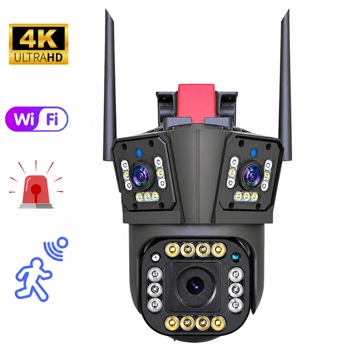 LANTUN 839F 2 Wi Fi PTZ - Para Exteriores con Triple Lente, Visión Nocturna y Sirena