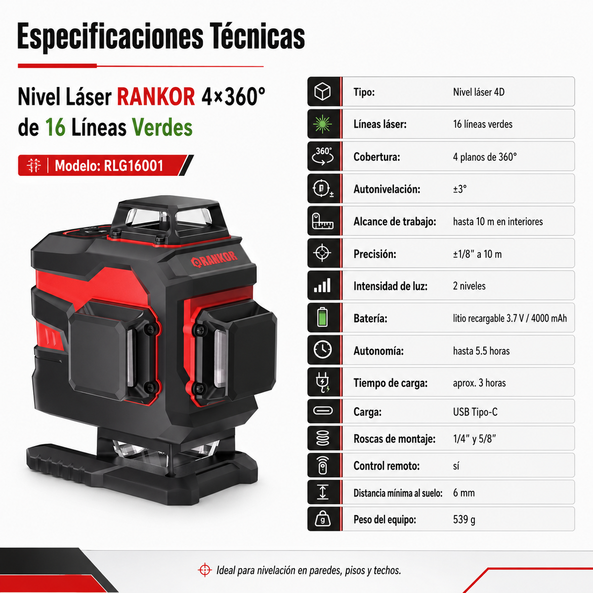 Especificaciones técnicas