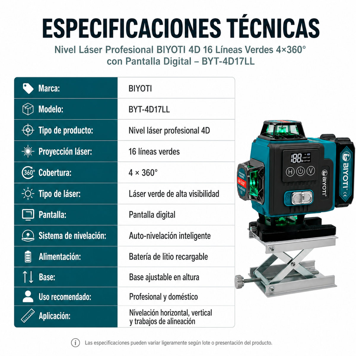 Especificaciones técnicas
